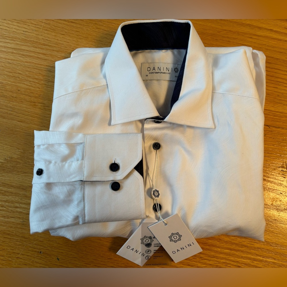 NWT Danini Long Sleeve Contemporary Fit Textured Dress Shirt 15.5